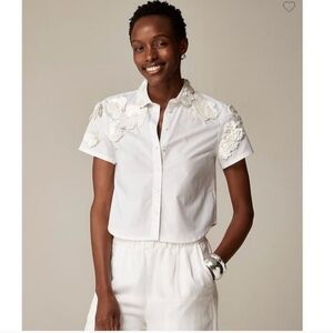 J. Crew Collection cropped button-up shirt floral appliqués Size 0